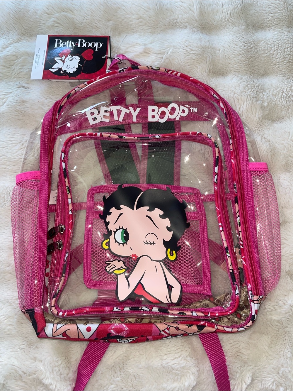 โค๏ธNEW!!! โค๏ธ Betty Boop Hot Pink Clear Kids Backpack with Graphic
